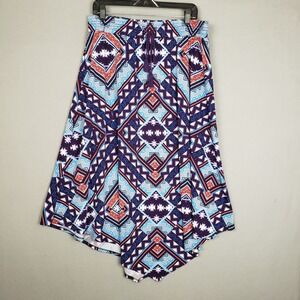 Pull On Asymmetrical Midi Skirt Purple Multicolor Geometric Kaleidoscope Size L